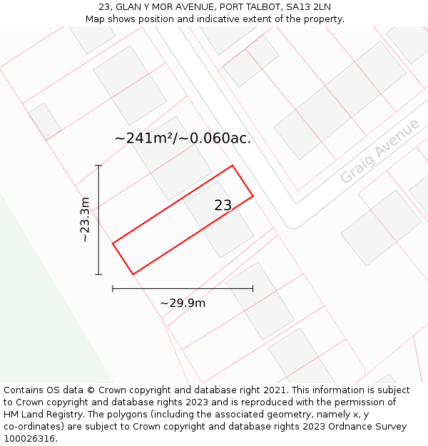 23, GLAN Y MOR AVENUE, PORT TALBOT, SA13 2LN: Plot and title map