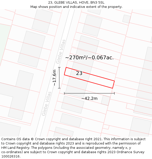 23, GLEBE VILLAS, HOVE, BN3 5SL: Plot and title map