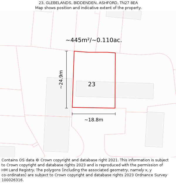 23, GLEBELANDS, BIDDENDEN, ASHFORD, TN27 8EA: Plot and title map