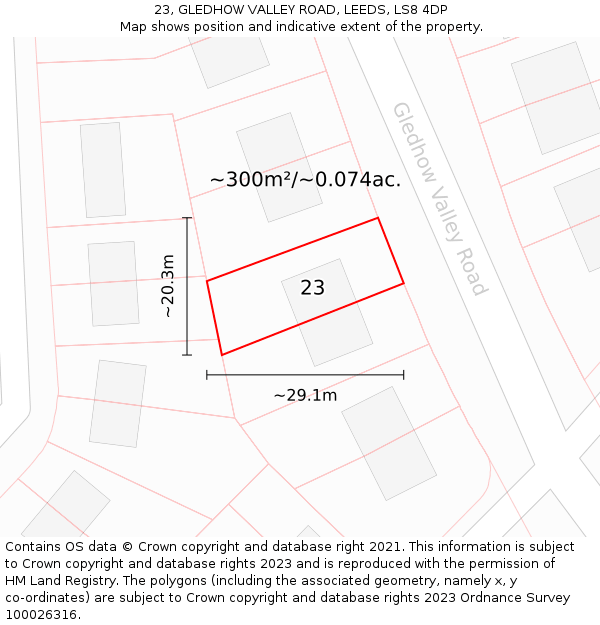 23, GLEDHOW VALLEY ROAD, LEEDS, LS8 4DP: Plot and title map