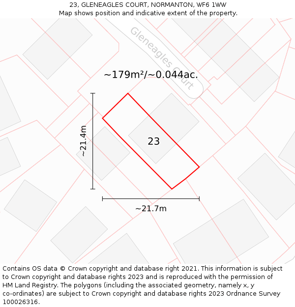 23, GLENEAGLES COURT, NORMANTON, WF6 1WW: Plot and title map