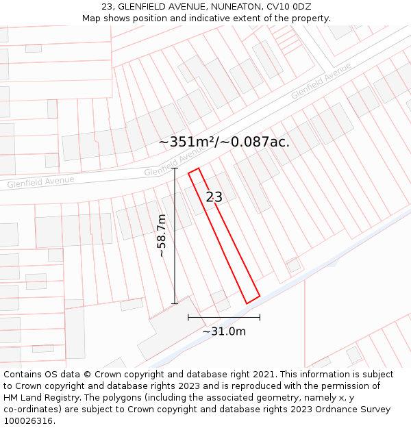 23, GLENFIELD AVENUE, NUNEATON, CV10 0DZ: Plot and title map