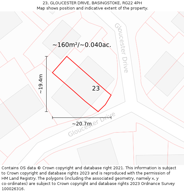 23, GLOUCESTER DRIVE, BASINGSTOKE, RG22 4PH: Plot and title map