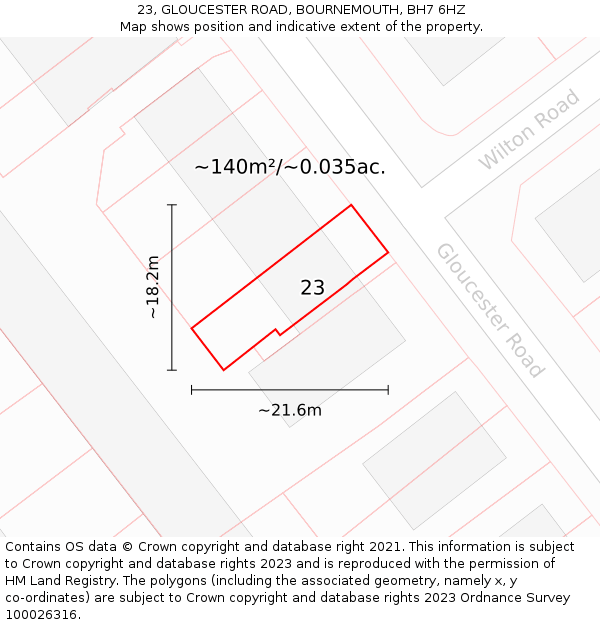 23, GLOUCESTER ROAD, BOURNEMOUTH, BH7 6HZ: Plot and title map
