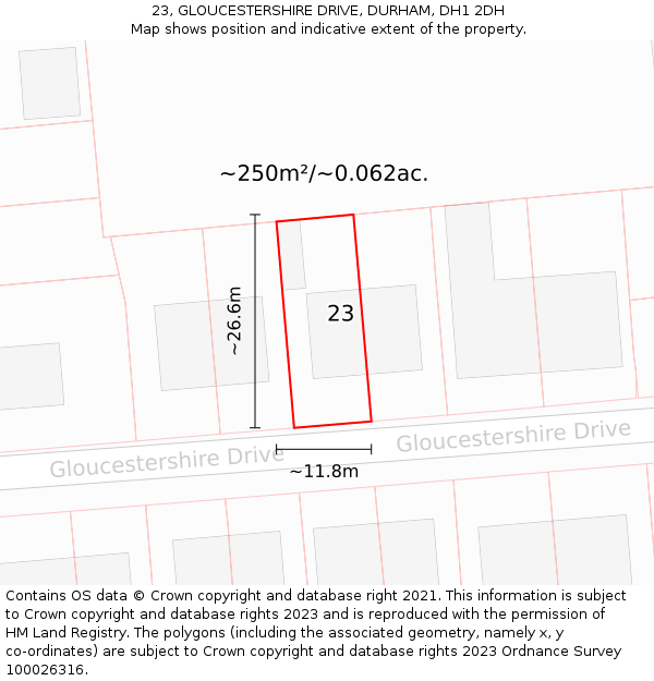 23, GLOUCESTERSHIRE DRIVE, DURHAM, DH1 2DH: Plot and title map