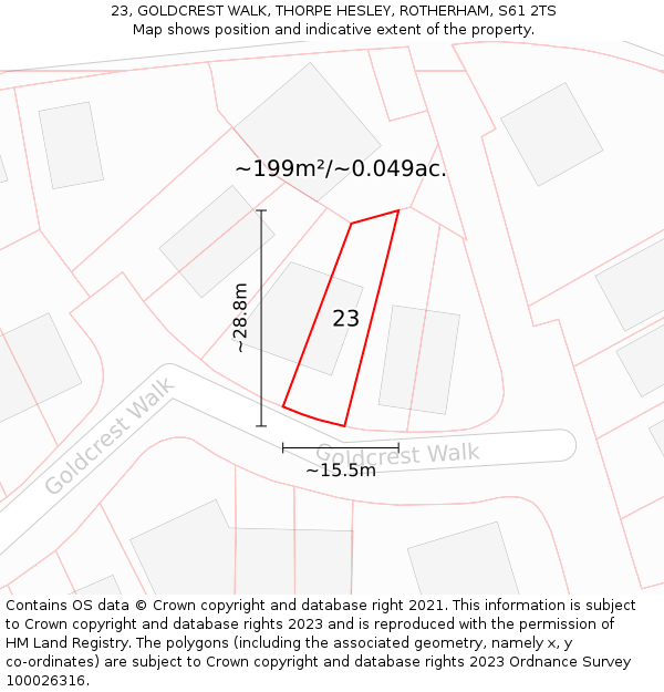 23, GOLDCREST WALK, THORPE HESLEY, ROTHERHAM, S61 2TS: Plot and title map