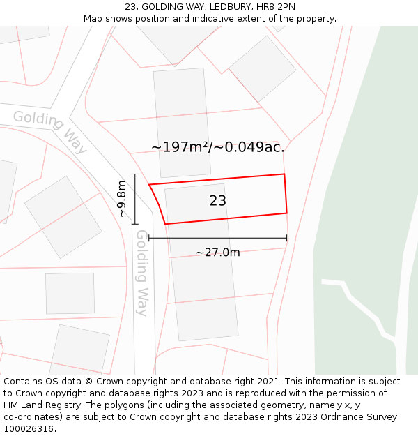 23, GOLDING WAY, LEDBURY, HR8 2PN: Plot and title map