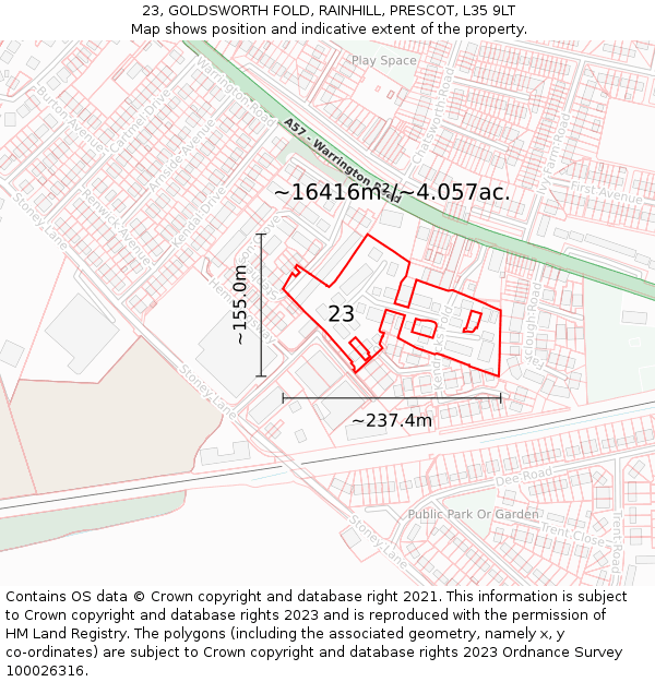 23, GOLDSWORTH FOLD, RAINHILL, PRESCOT, L35 9LT: Plot and title map