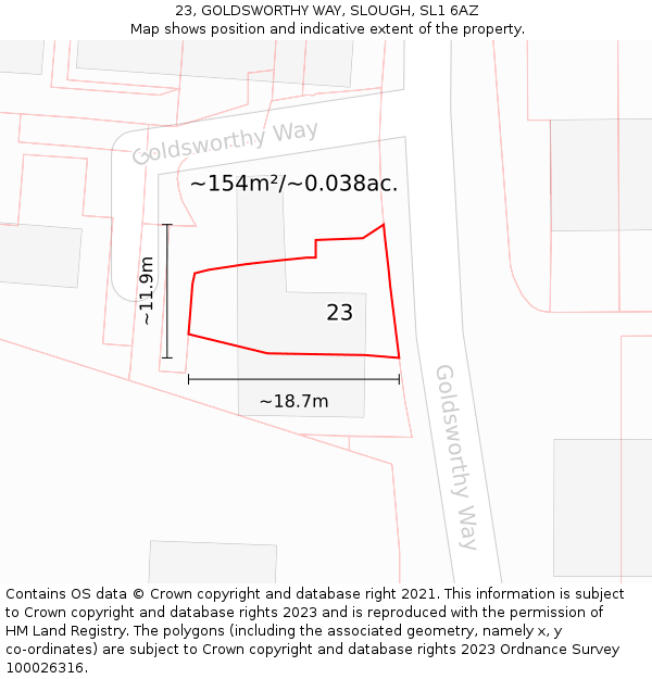 23, GOLDSWORTHY WAY, SLOUGH, SL1 6AZ: Plot and title map