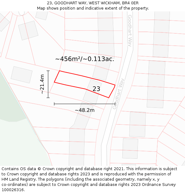 23, GOODHART WAY, WEST WICKHAM, BR4 0ER: Plot and title map