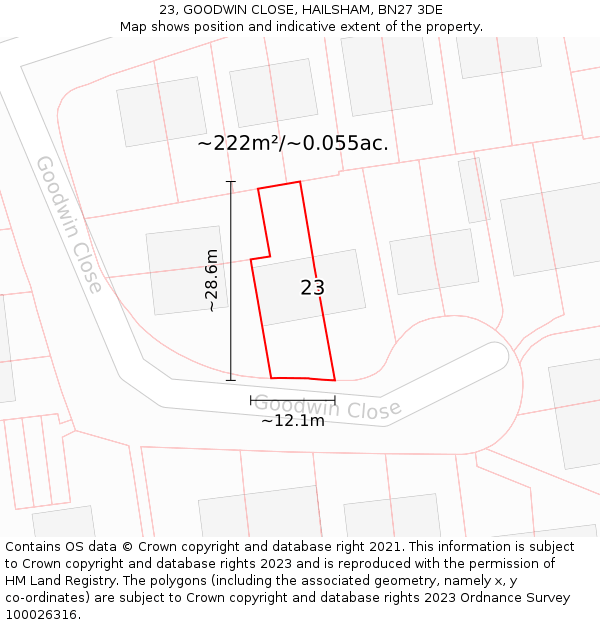 23, GOODWIN CLOSE, HAILSHAM, BN27 3DE: Plot and title map