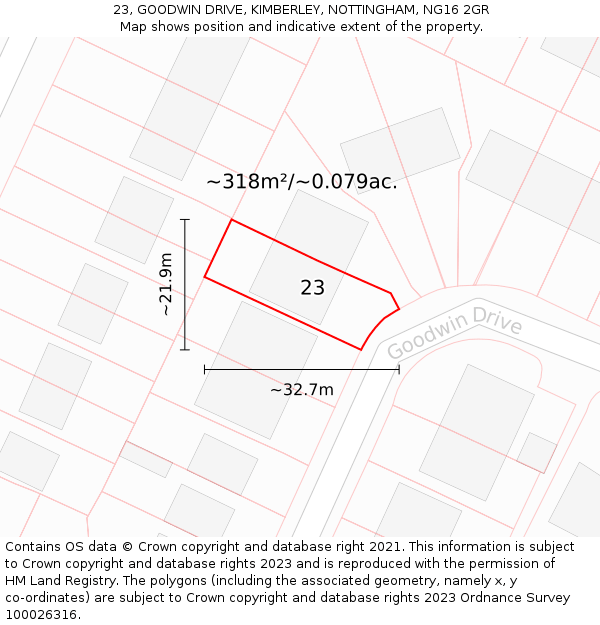 23, GOODWIN DRIVE, KIMBERLEY, NOTTINGHAM, NG16 2GR: Plot and title map