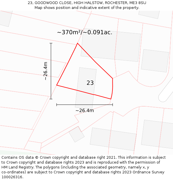 23, GOODWOOD CLOSE, HIGH HALSTOW, ROCHESTER, ME3 8SU: Plot and title map