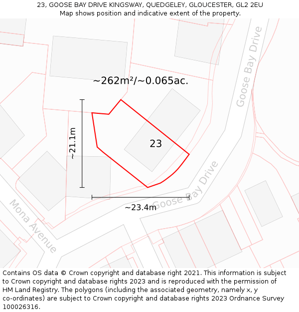 23, GOOSE BAY DRIVE KINGSWAY, QUEDGELEY, GLOUCESTER, GL2 2EU: Plot and title map