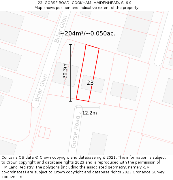 23, GORSE ROAD, COOKHAM, MAIDENHEAD, SL6 9LL: Plot and title map