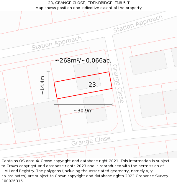 23, GRANGE CLOSE, EDENBRIDGE, TN8 5LT: Plot and title map