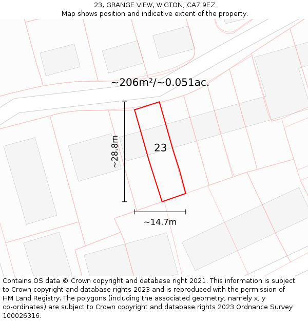 23, GRANGE VIEW, WIGTON, CA7 9EZ: Plot and title map