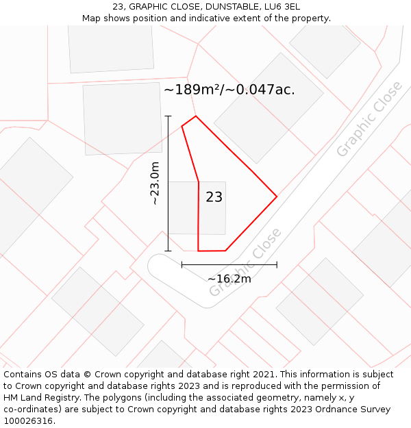 23, GRAPHIC CLOSE, DUNSTABLE, LU6 3EL: Plot and title map