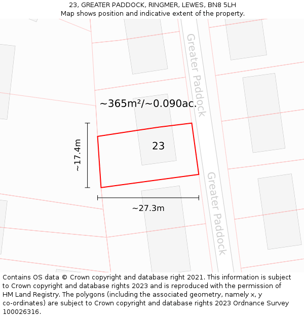23, GREATER PADDOCK, RINGMER, LEWES, BN8 5LH: Plot and title map