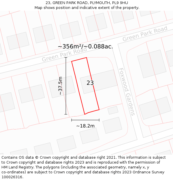 23, GREEN PARK ROAD, PLYMOUTH, PL9 9HU: Plot and title map