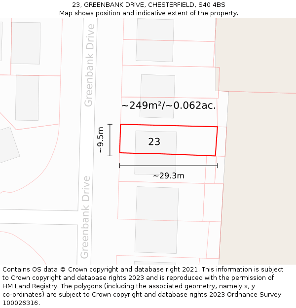 23, GREENBANK DRIVE, CHESTERFIELD, S40 4BS: Plot and title map