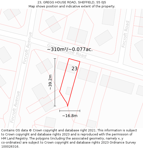 23, GREGG HOUSE ROAD, SHEFFIELD, S5 0JS: Plot and title map