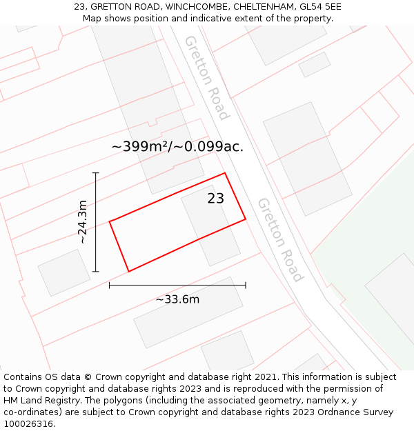 23, GRETTON ROAD, WINCHCOMBE, CHELTENHAM, GL54 5EE: Plot and title map