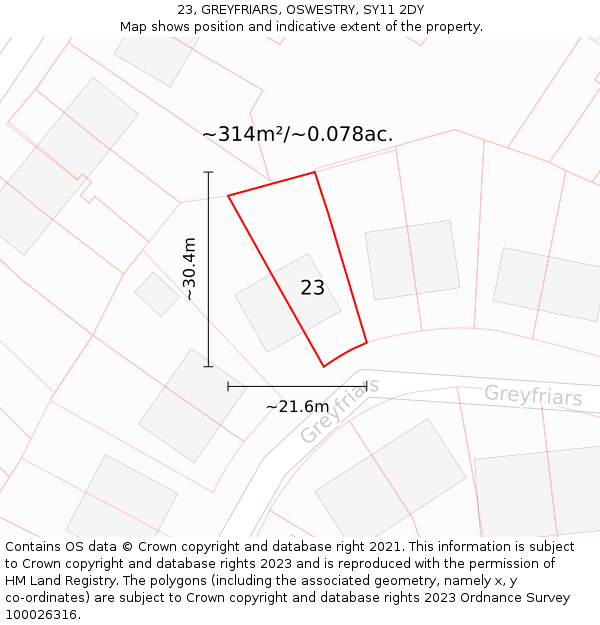 23, GREYFRIARS, OSWESTRY, SY11 2DY: Plot and title map