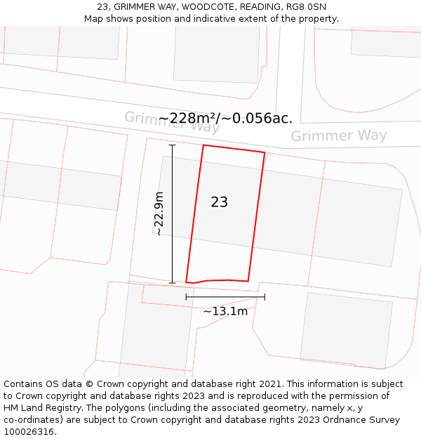23, GRIMMER WAY, WOODCOTE, READING, RG8 0SN: Plot and title map