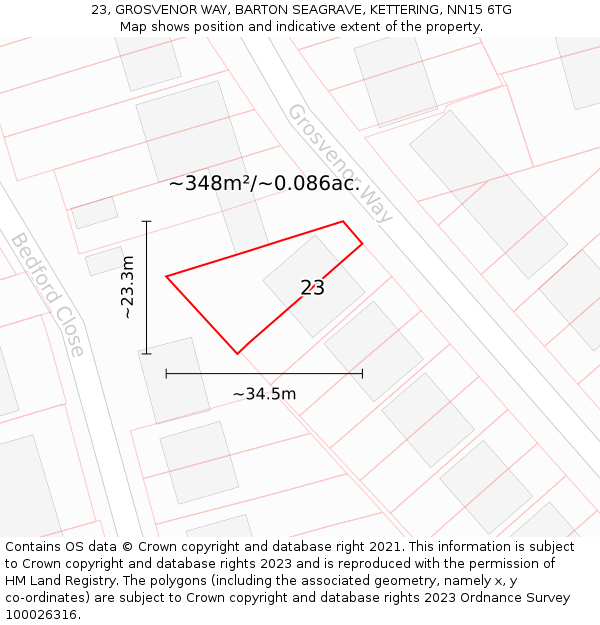 23, GROSVENOR WAY, BARTON SEAGRAVE, KETTERING, NN15 6TG: Plot and title map