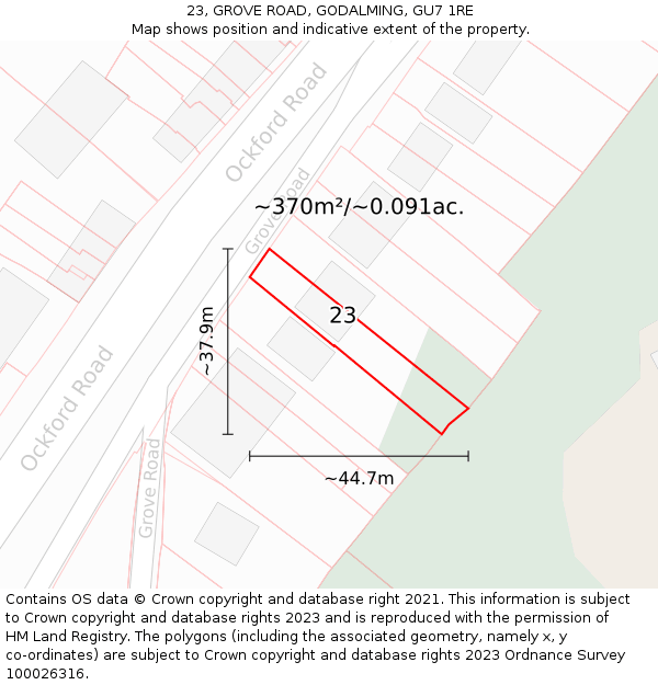 23, GROVE ROAD, GODALMING, GU7 1RE: Plot and title map