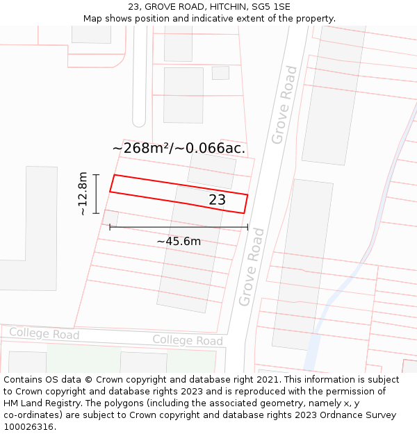 23, GROVE ROAD, HITCHIN, SG5 1SE: Plot and title map