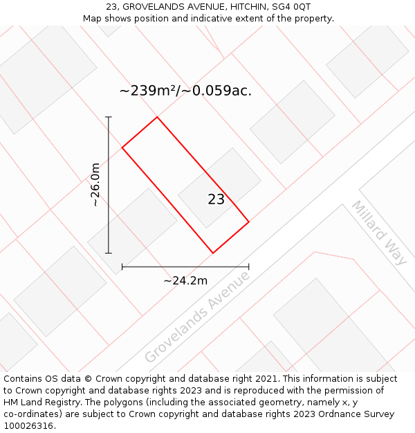 23, GROVELANDS AVENUE, HITCHIN, SG4 0QT: Plot and title map