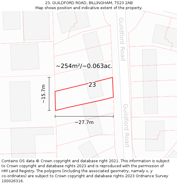 23, GUILDFORD ROAD, BILLINGHAM, TS23 2AB: Plot and title map