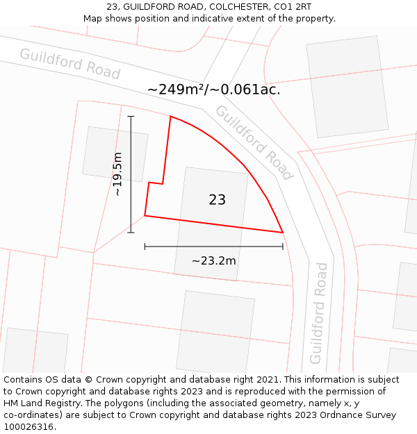 23, GUILDFORD ROAD, COLCHESTER, CO1 2RT: Plot and title map