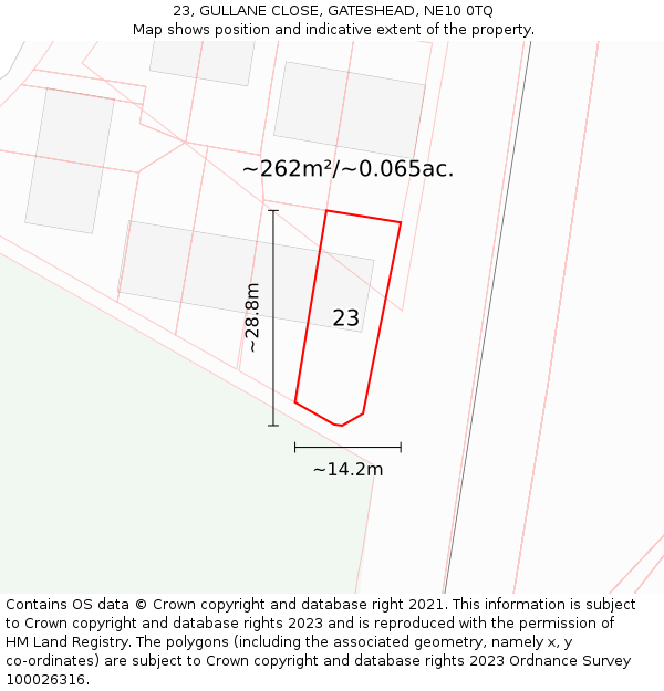 23, GULLANE CLOSE, GATESHEAD, NE10 0TQ: Plot and title map