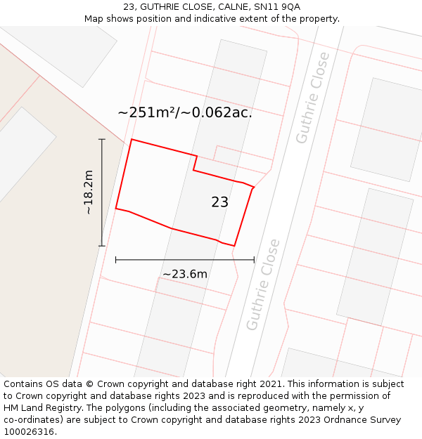 23, GUTHRIE CLOSE, CALNE, SN11 9QA: Plot and title map