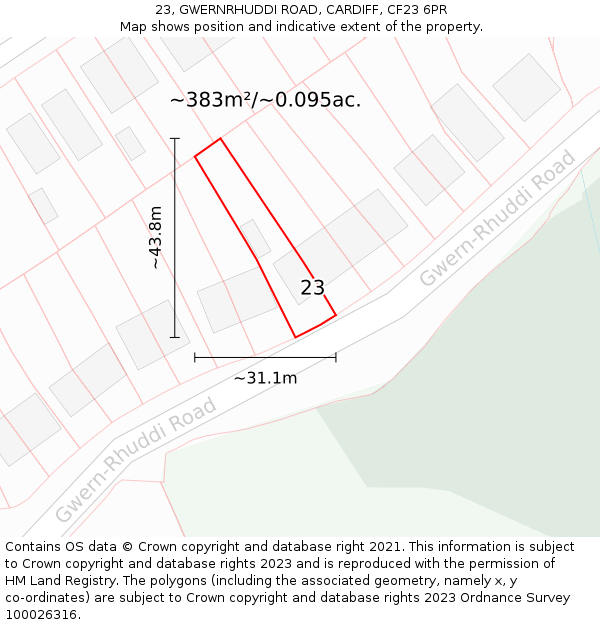 23, GWERNRHUDDI ROAD, CARDIFF, CF23 6PR: Plot and title map