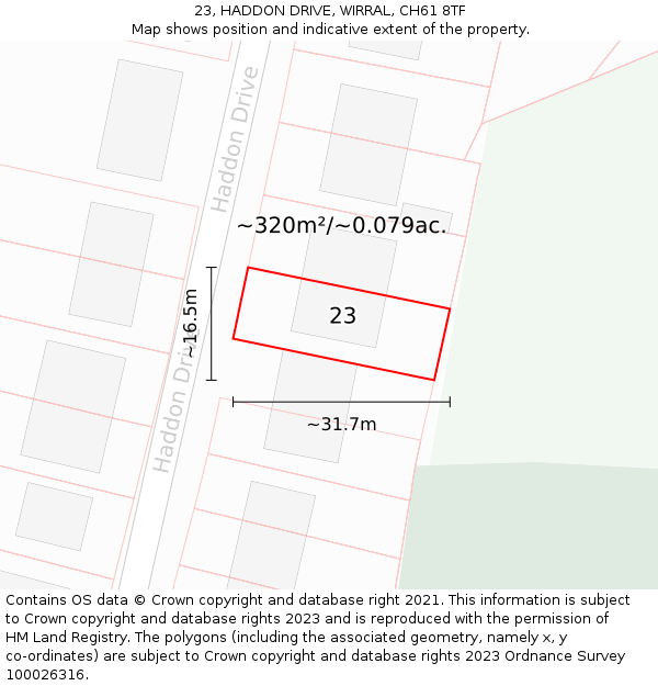 23, HADDON DRIVE, WIRRAL, CH61 8TF: Plot and title map
