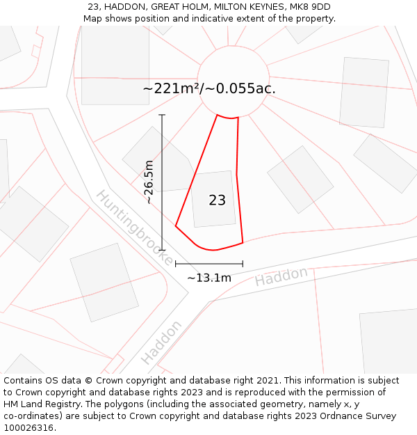 23, HADDON, GREAT HOLM, MILTON KEYNES, MK8 9DD: Plot and title map