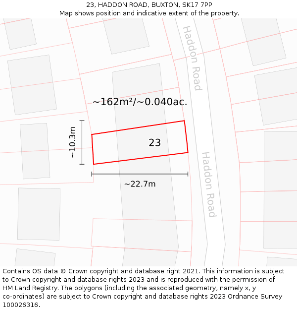 23, HADDON ROAD, BUXTON, SK17 7PP: Plot and title map