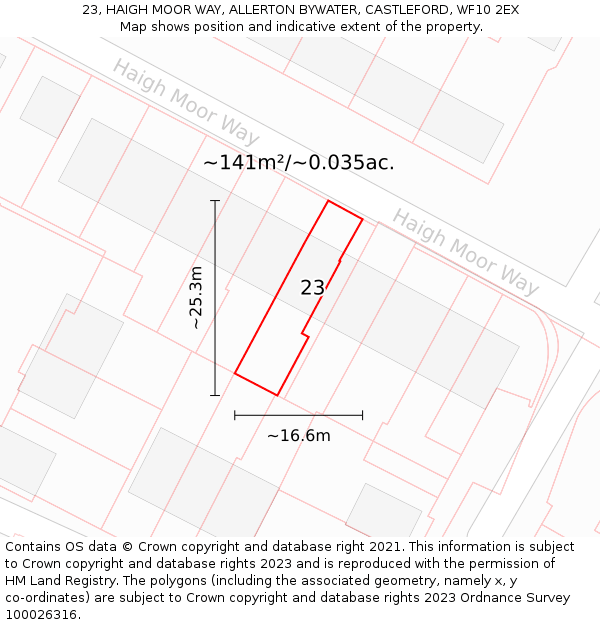 23, HAIGH MOOR WAY, ALLERTON BYWATER, CASTLEFORD, WF10 2EX: Plot and title map
