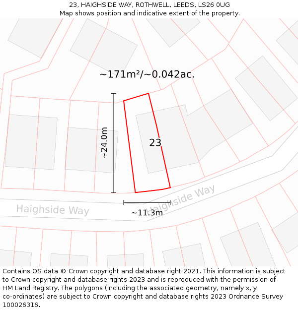23, HAIGHSIDE WAY, ROTHWELL, LEEDS, LS26 0UG: Plot and title map