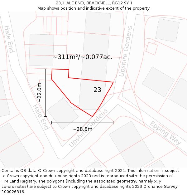 23, HALE END, BRACKNELL, RG12 9YH: Plot and title map