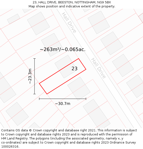23, HALL DRIVE, BEESTON, NOTTINGHAM, NG9 5BX: Plot and title map