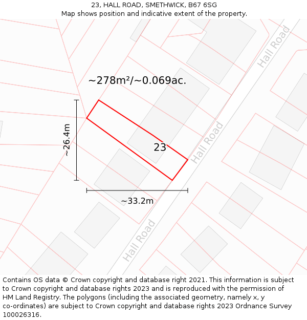23, HALL ROAD, SMETHWICK, B67 6SG: Plot and title map