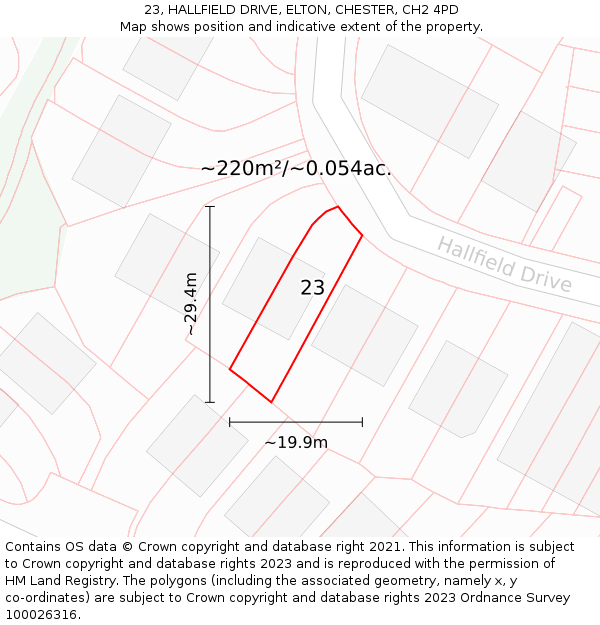 23, HALLFIELD DRIVE, ELTON, CHESTER, CH2 4PD: Plot and title map