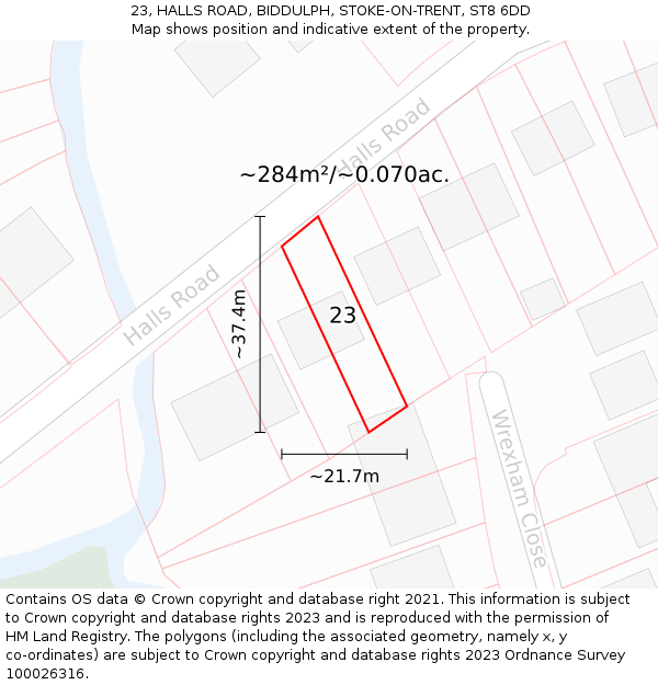 23, HALLS ROAD, BIDDULPH, STOKE-ON-TRENT, ST8 6DD: Plot and title map