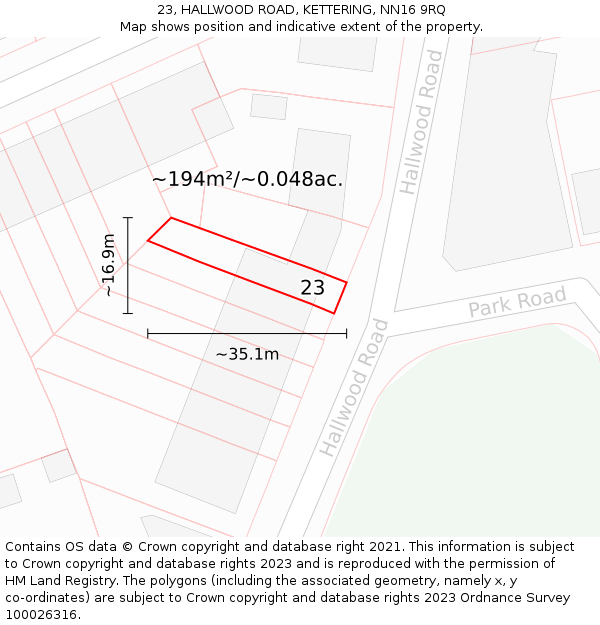 23, HALLWOOD ROAD, KETTERING, NN16 9RQ: Plot and title map
