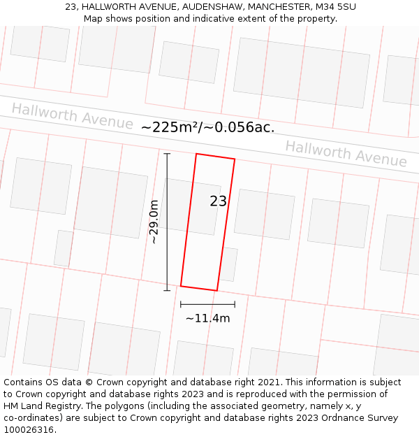 23, HALLWORTH AVENUE, AUDENSHAW, MANCHESTER, M34 5SU: Plot and title map
